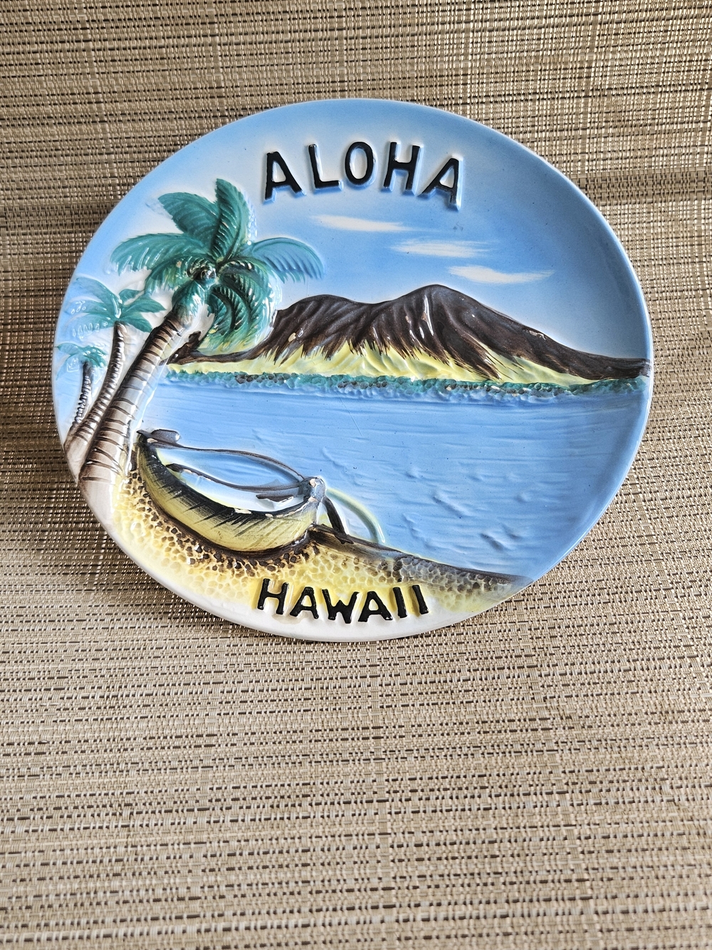 Vintage Aloha Hawaii Decorative Ceramic Plate - Blue Tropical Scene